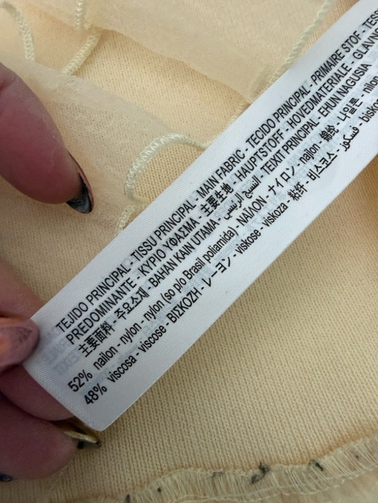 Zara organza knit Sheer Ruffle-Trim Cream Blouse with Tie Neck NWOT Sm - Picture 16 of 16